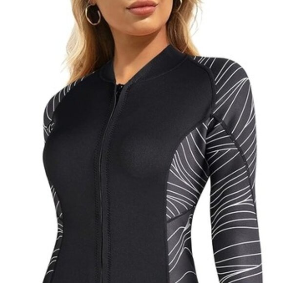Striped Wetsuit/Gym Top Women Wet suit Long Sleeve UV Jacket 1.5mm Neoprene M~L - Picture 1 of 4